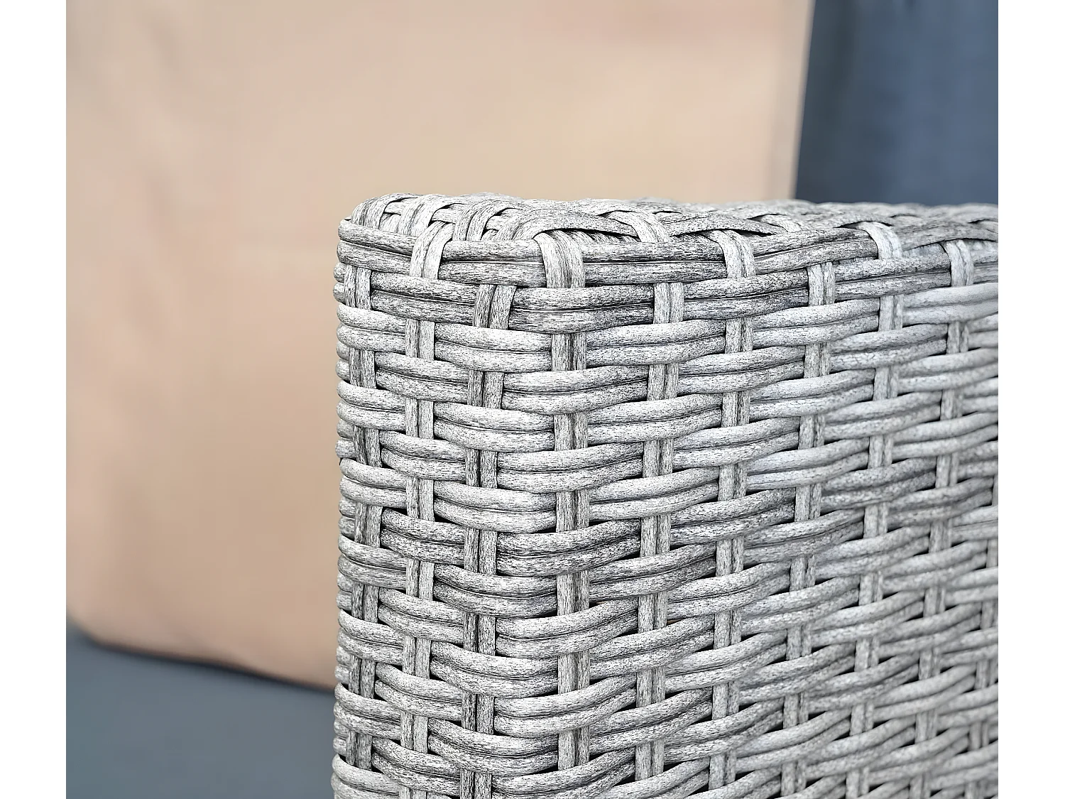 Zestaw polirattanowy MCW-E17 okrągły,  szary, tapicerka ciemnoszara, poduszki beżowe