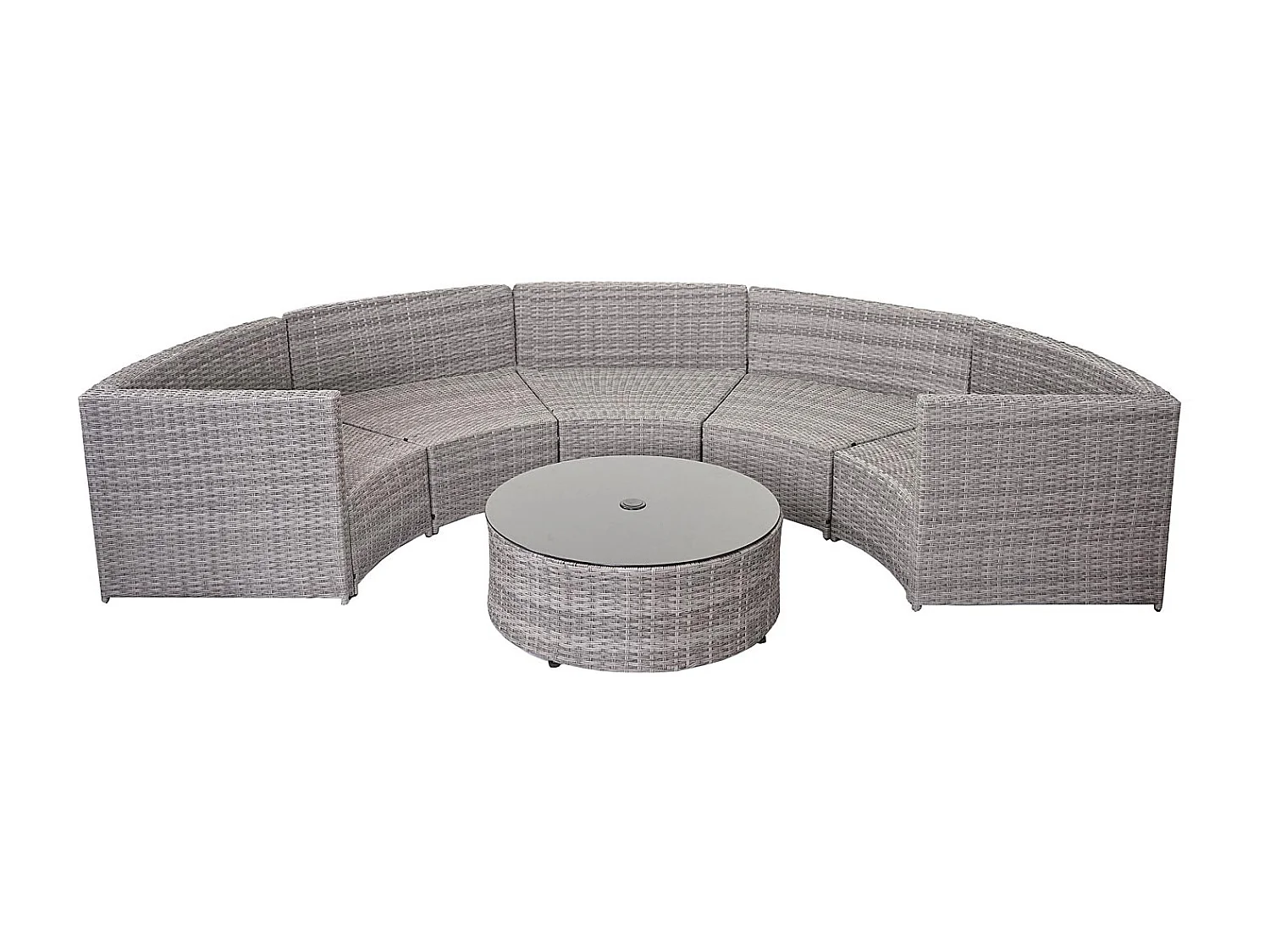 Poly-Rattan Garnitur MCW-E17 rund, Grau, Polster dunkelgrau, Kissen beige