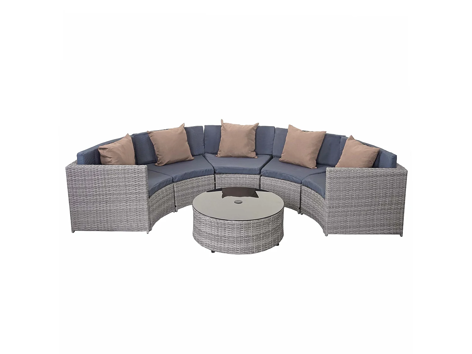 Poly-Rattan Garnitur MCW-E17 rund, Grau, Polster dunkelgrau, Kissen beige
