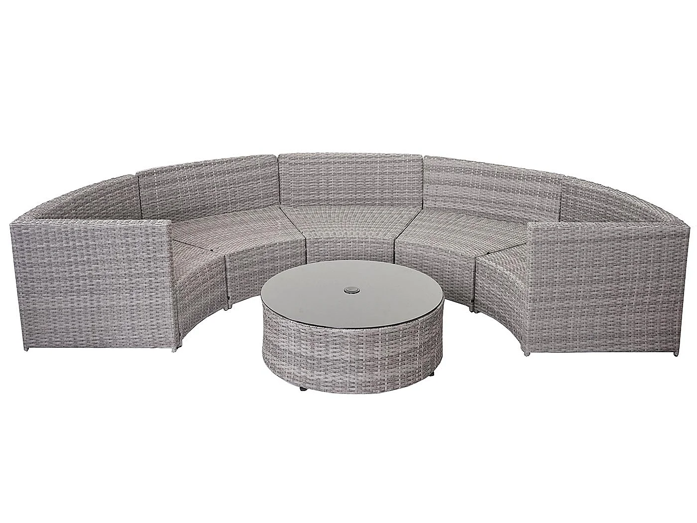 Poly-Rattan Garnitur MCW-E17 rund, Grau, Polster dunkelgrau, Kissen beige