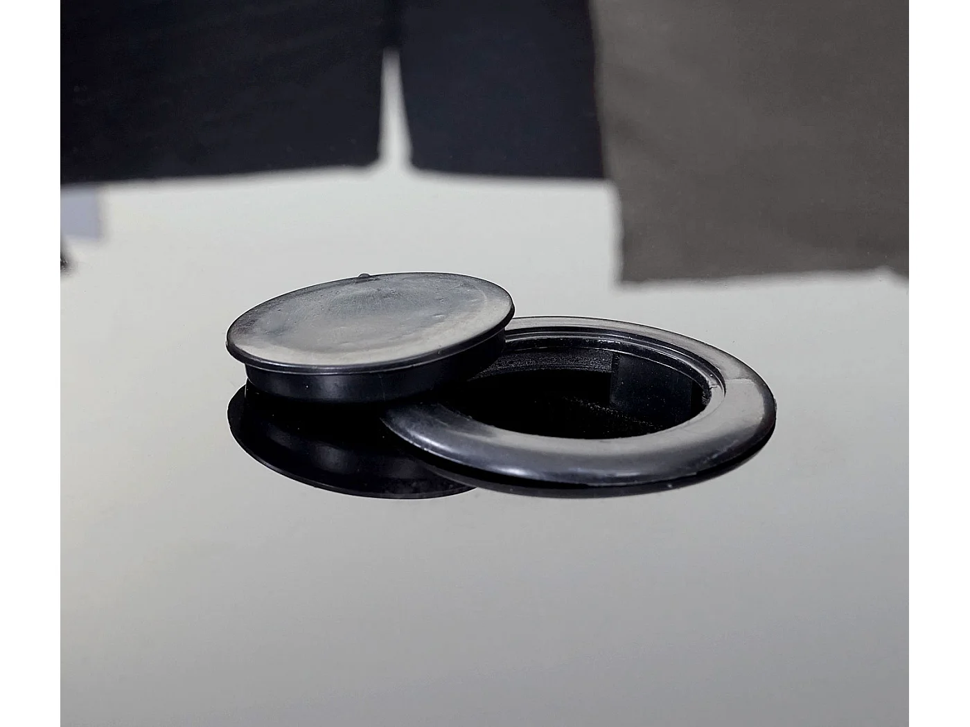 Poly-Rattan Garnitur MCW-E17 rund, Grau, Polster dunkelgrau, Kissen beige