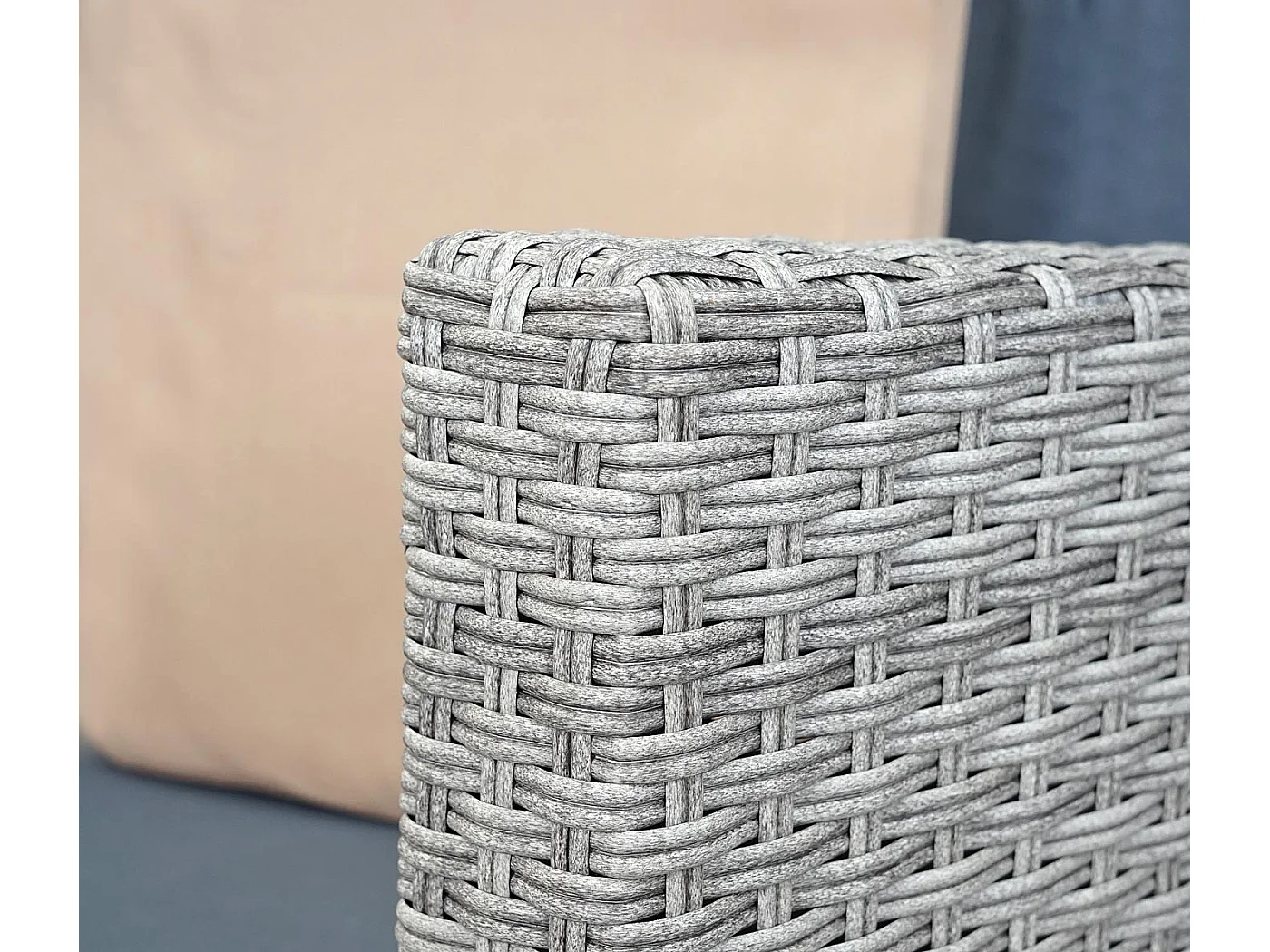 Poly-Rattan Garnitur MCW-E17 rund, Grau, Polster dunkelgrau, Kissen beige