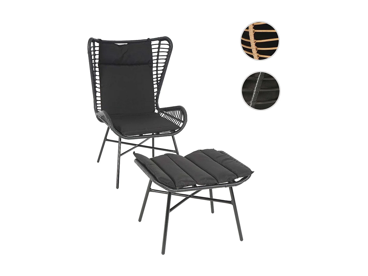 Zestaw polirattanowy MCW-G17b (2-częściowy),  antracyt, antracytowe poduszki