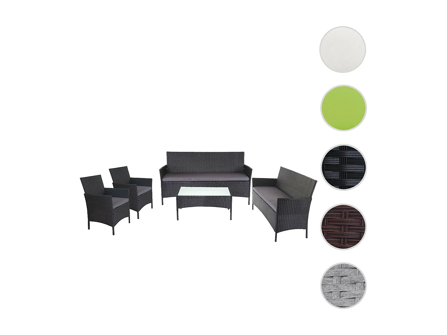 Zestaw 3-2-1-1 z polirattanu Hamar,  antracyt, antracytowe poduszki