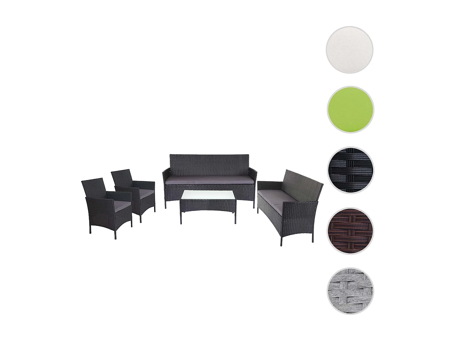 3-2-1-1 Poly-Rattan Garnitur Hamar, Anthrazit, Kissen anthrazit