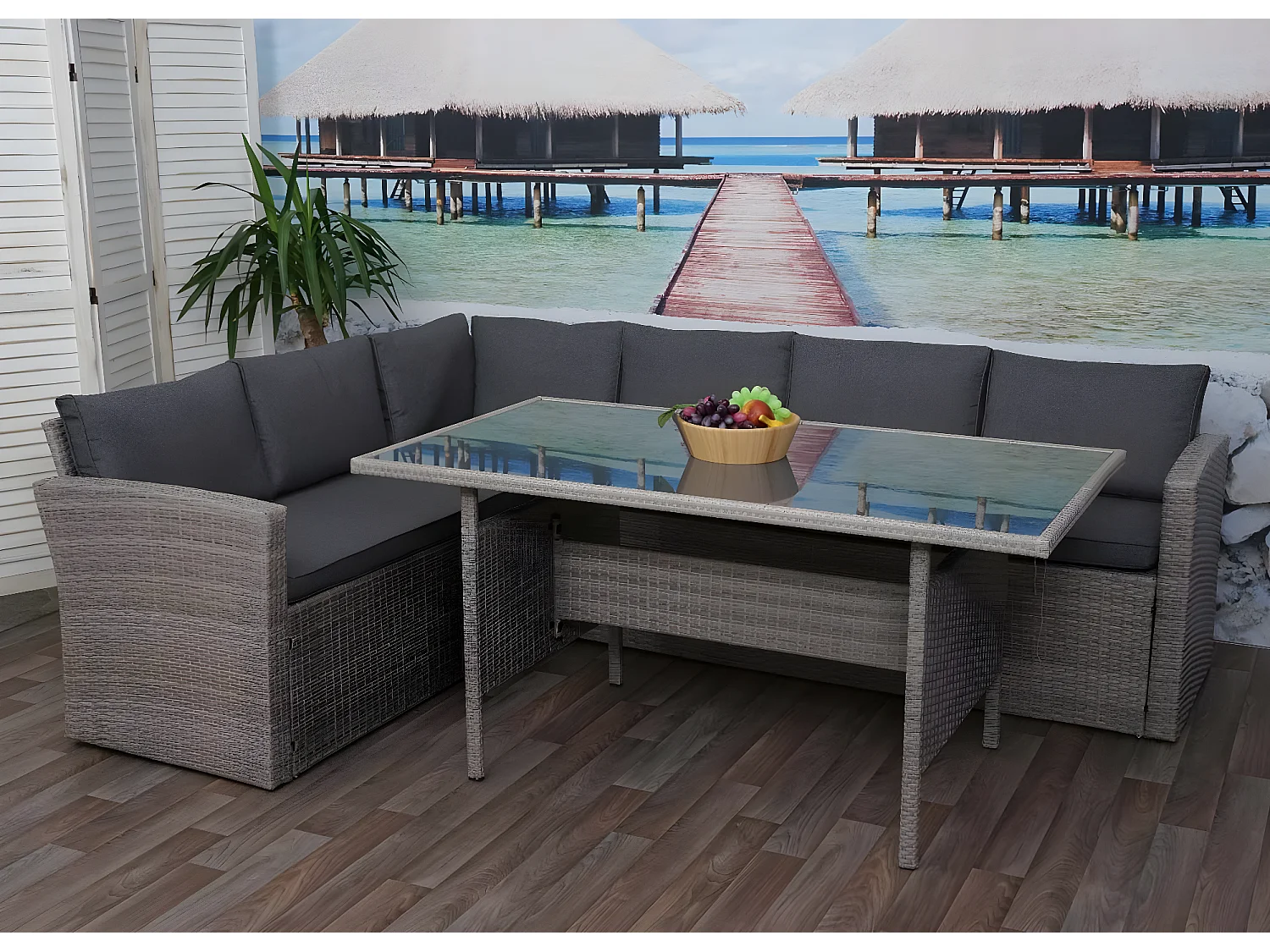 Poly-rattan set MCW-A29,  grijs, grijze kussens