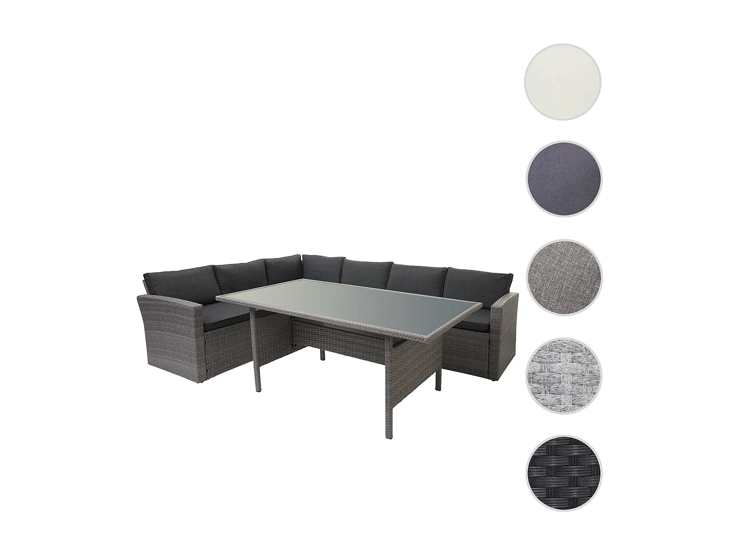 Poly-rattan set MCW-A29,  grijs, grijze kussens