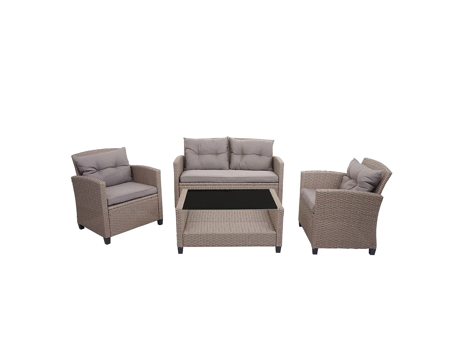 Zestaw rattanowy XXL MCW-F10 (4 szt.),  szaro-brązowy