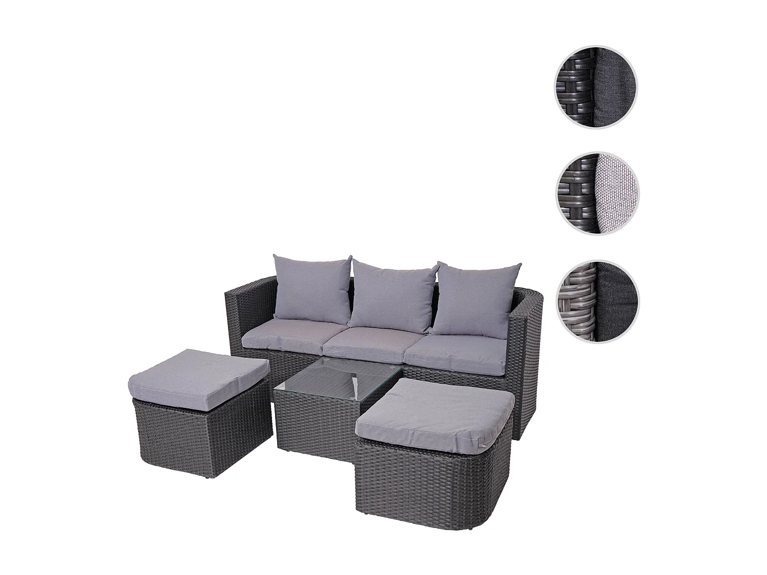 Zestaw wypoczynkowy MCW-J37 (4-częściowy),  antracyt, poduszki jasnoszare