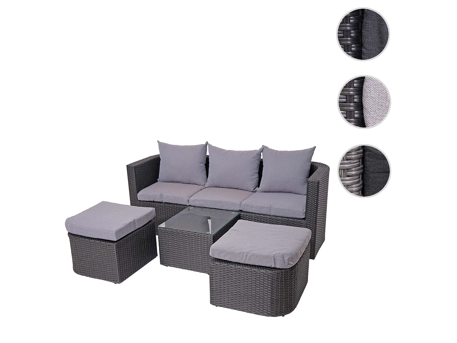 Lounge-Set MCW-J37 (4-Teilig), Anthrazit, Kissen hellgrau
