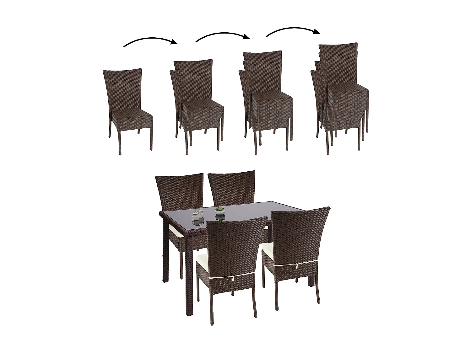 Poly-rattan set MCW-G19 (5-delig),  bruin, kussens crème