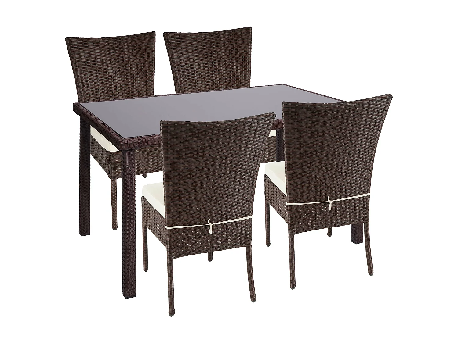 Poly-rattan set MCW-G19 (5-delig),  bruin, kussens crème