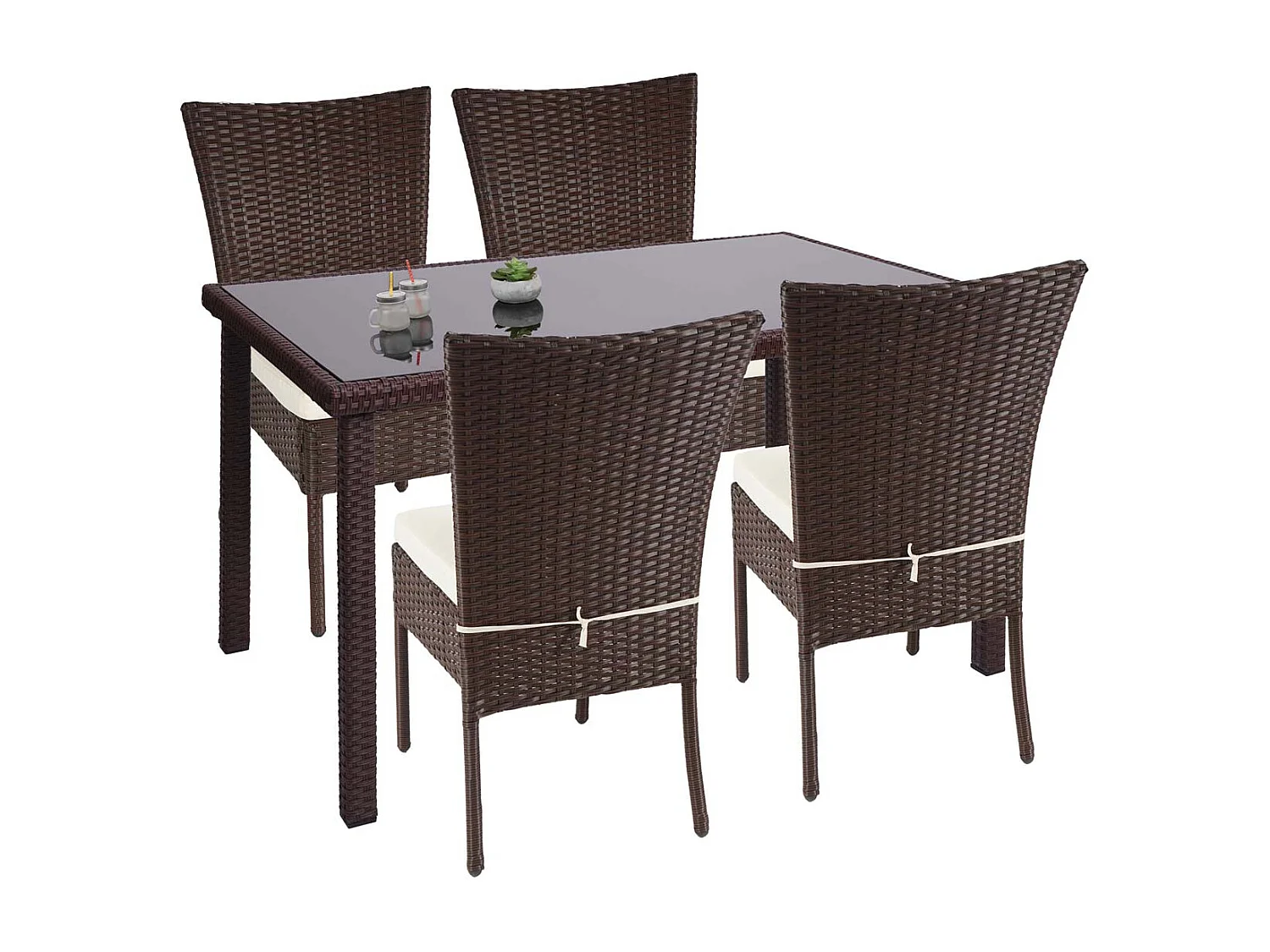 Poly-rattan set MCW-G19 (5-delig),  bruin, kussens crème