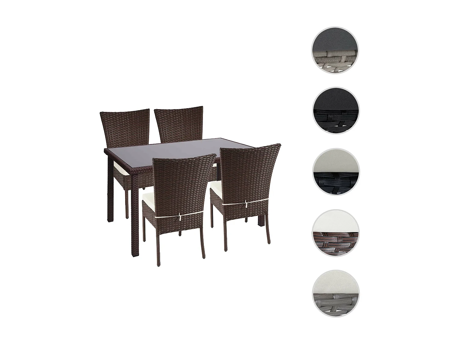 Zestaw polirattanowy MCW-G19 (5-częściowy),  brązowy, poduszki kremowe