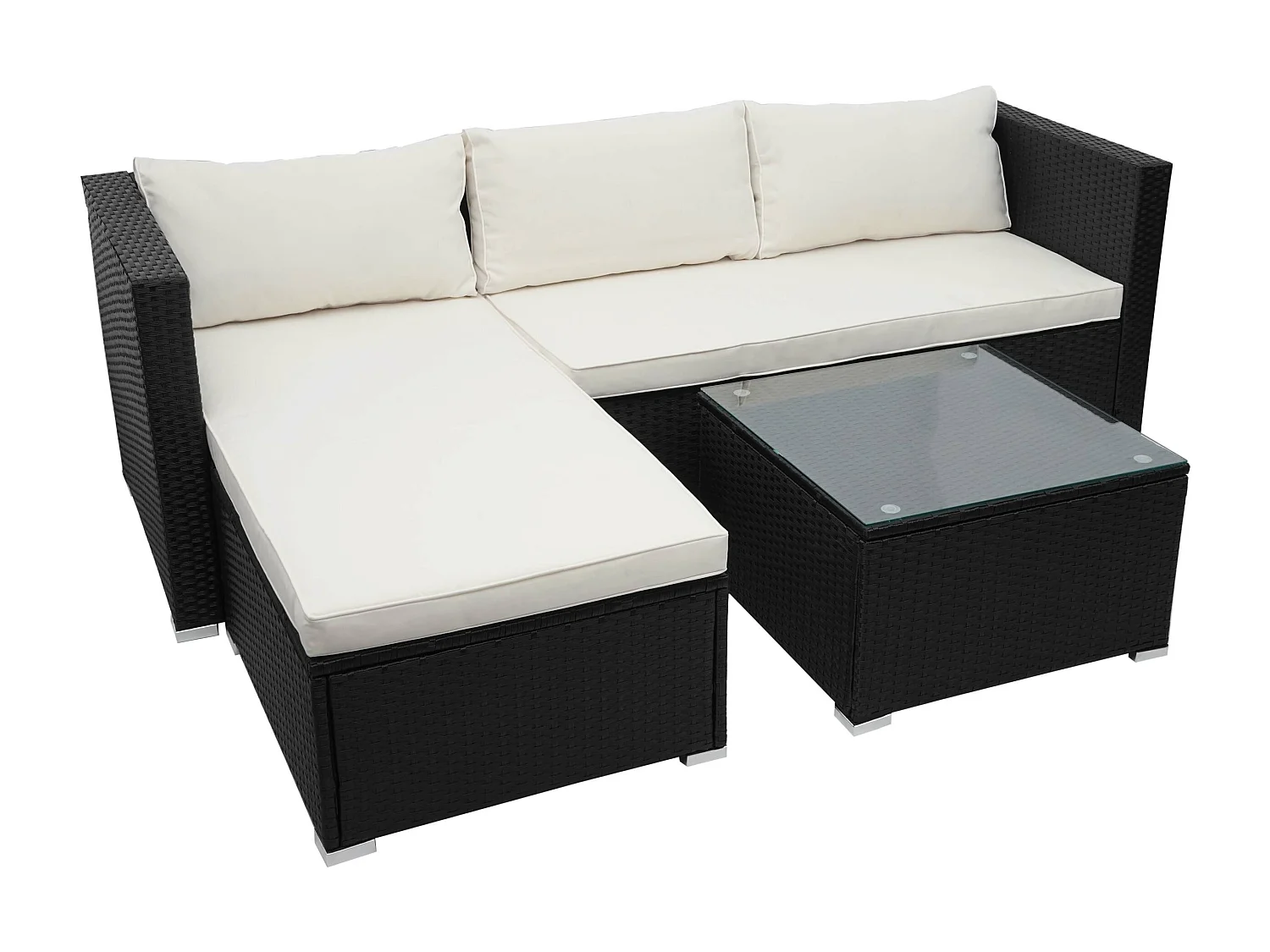 Zestaw polirattanowy MCW-F57 (3-częściowy),  czarny, poduszki kremowe bez poduszek dekoracyjnych