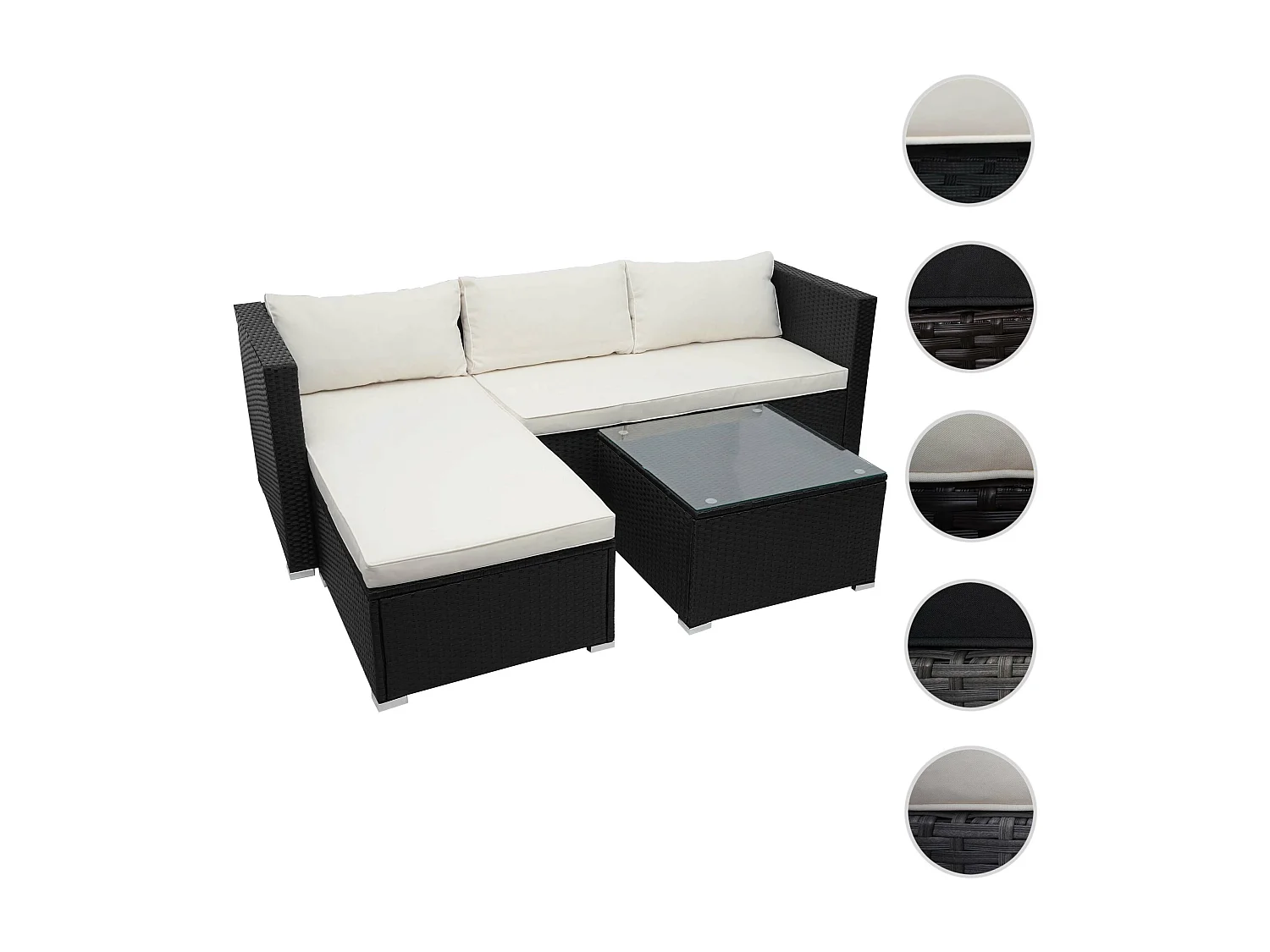 Zestaw polirattanowy MCW-F57 (3-częściowy),  czarny, poduszki kremowe bez poduszek dekoracyjnych