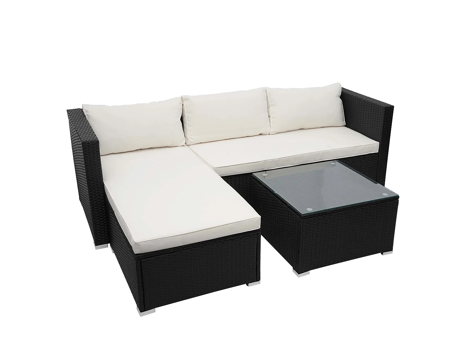 Zestaw polirattanowy MCW-F57 (3-częściowy),  czarny, poduszki kremowe bez poduszek dekoracyjnych