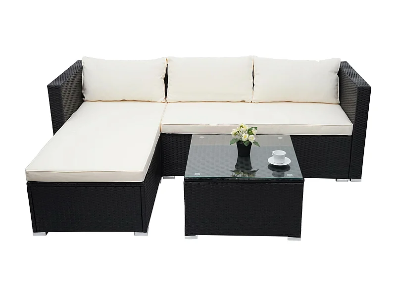 Poly-Rattan Garnitur MCW-F57 (3-teilig), Schwarz, Kissen creme ohne Deko-Kissen