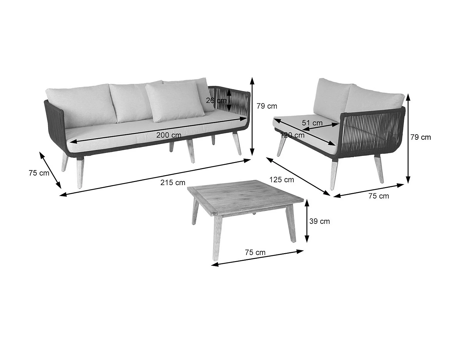 Tuinset MCW-L30 (set van 2),  bekleding donkergrijs