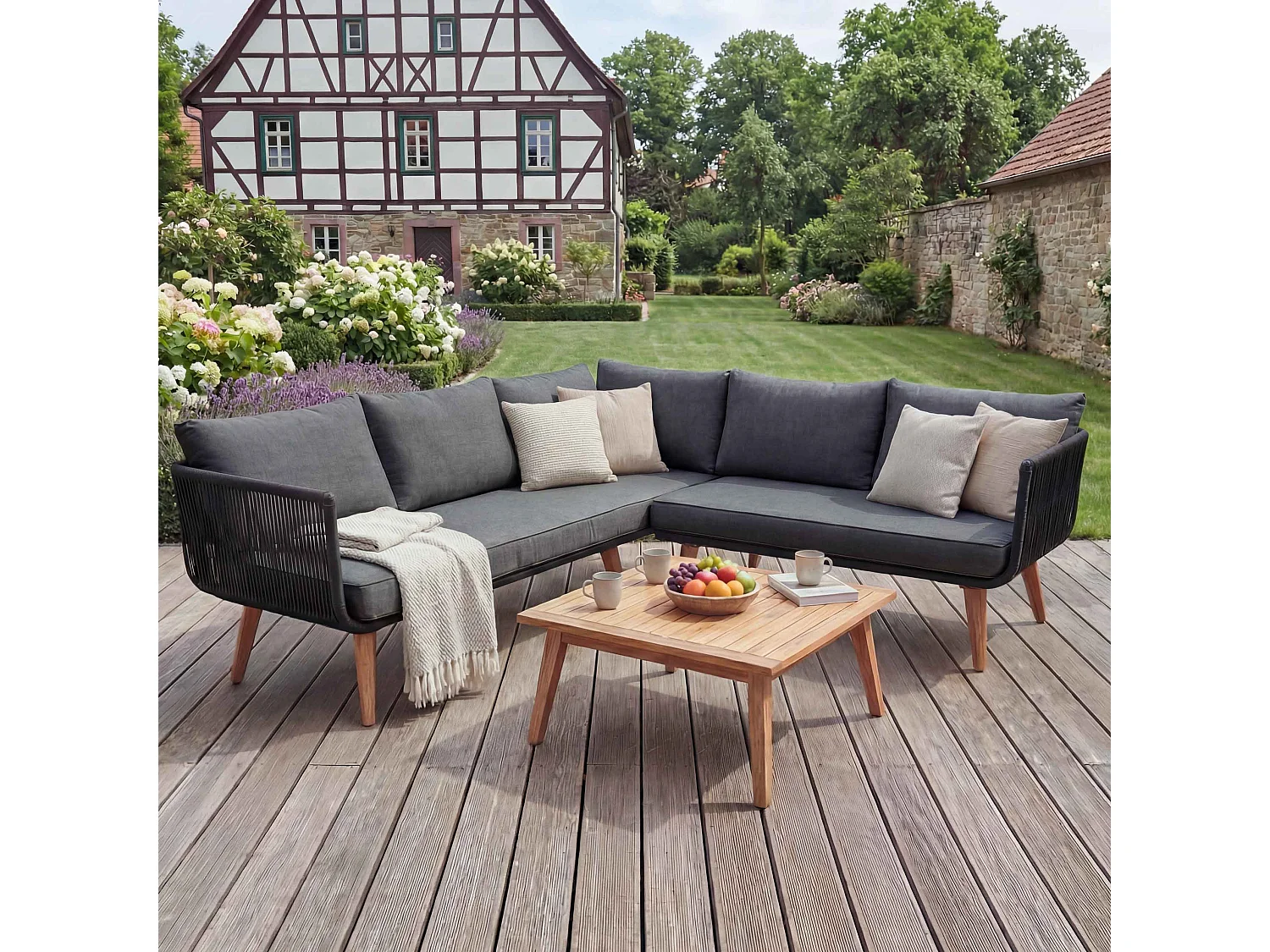 Garten-Garnitur MCW-L30 (2er-Set), Polster dunkelgrau