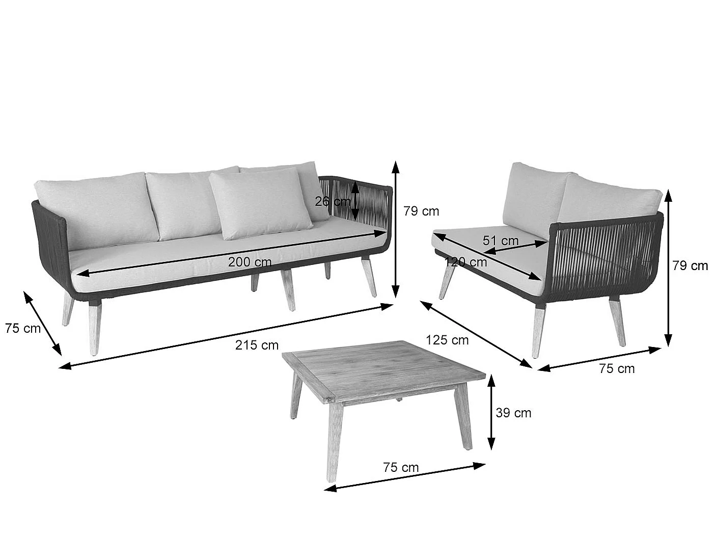 Garten-Garnitur MCW-L30 (2er-Set), Polster dunkelgrau