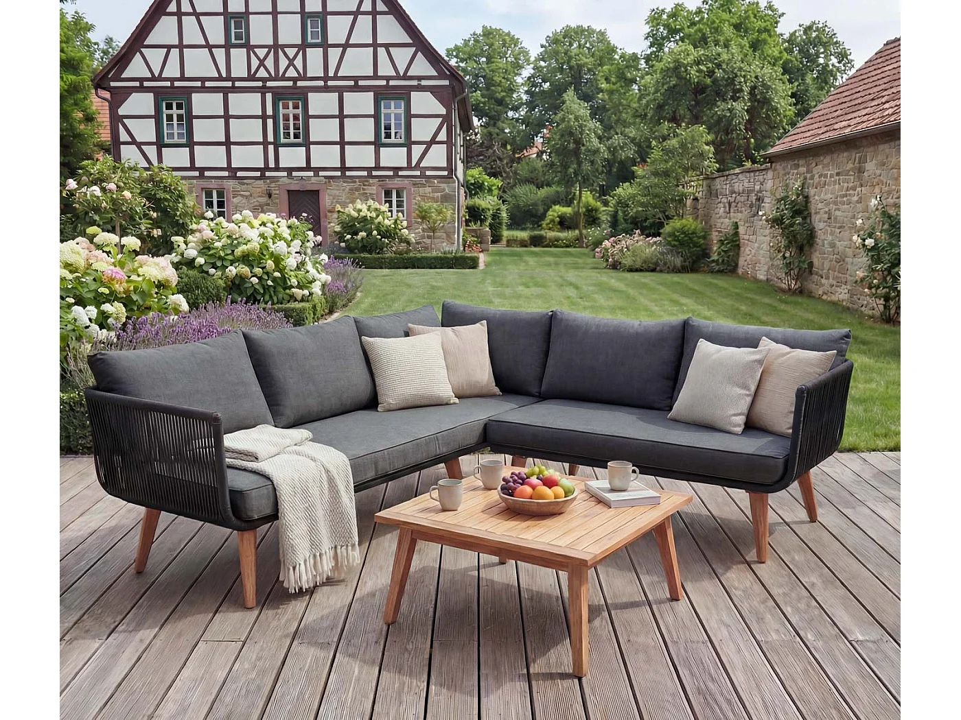 Garten-Garnitur MCW-L30 (2er-Set), Polster dunkelgrau