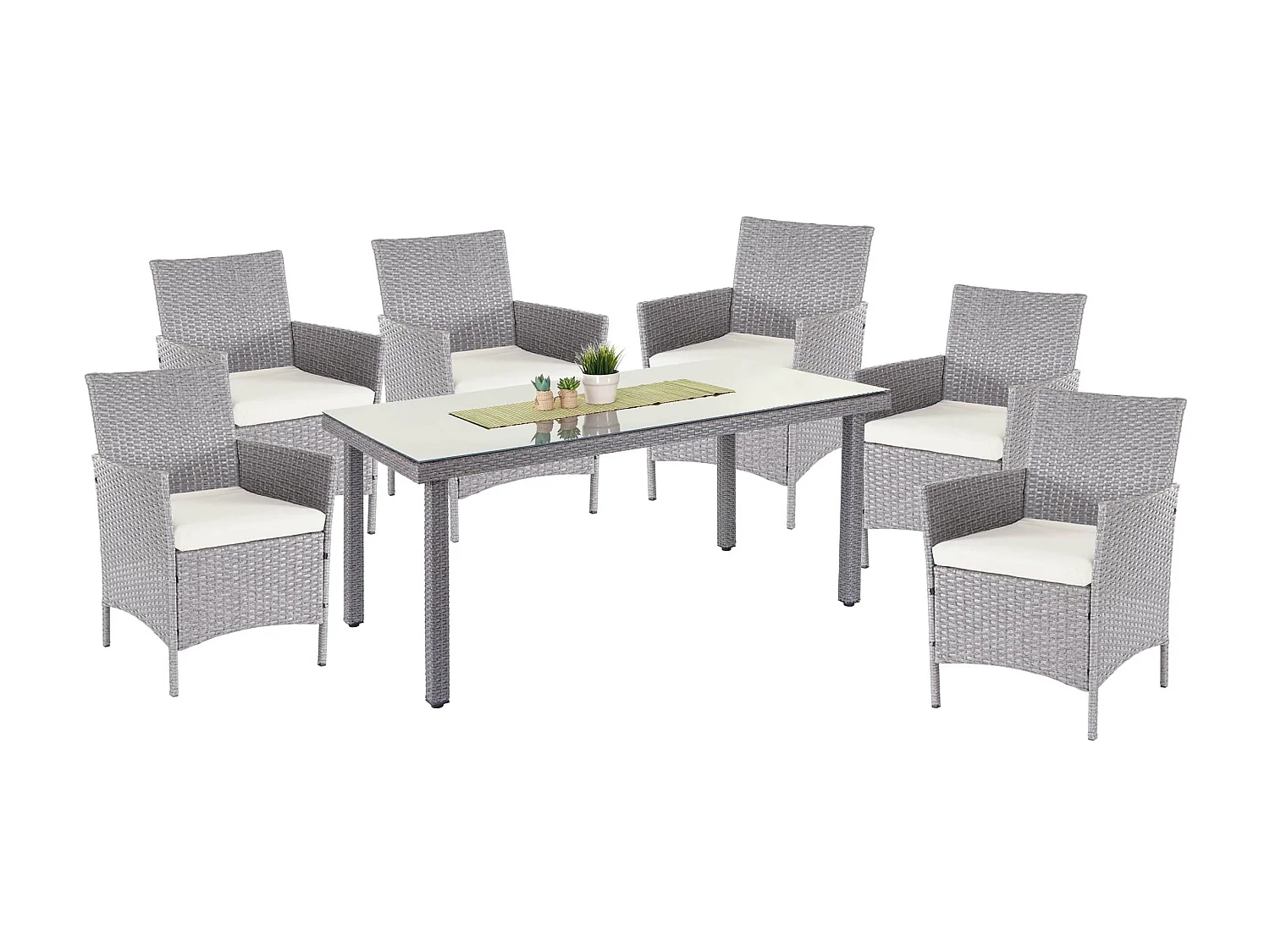 Zestaw rattanowy Hamar (7 elementów),  szary, poduszki kremowe