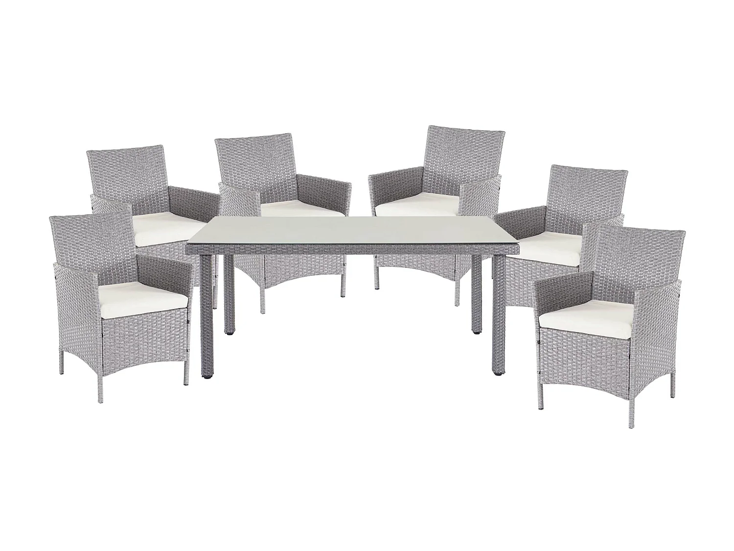 Zestaw rattanowy Hamar (7 elementów),  szary, poduszki kremowe