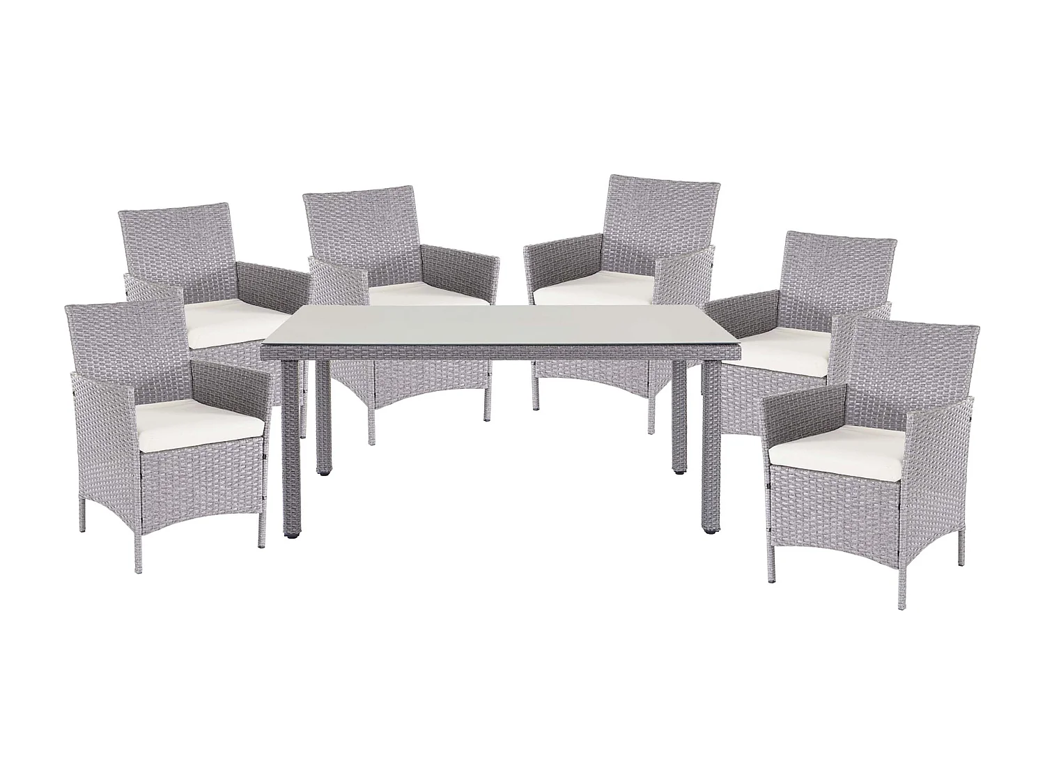 Zestaw z polirattanowym wykończeniem  Hamar (7 elementów),  szary, poduszki kremowe