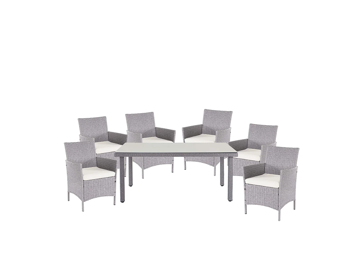 Poly-Rattan-Garnitur  Hamar (7-teilig), Grau, Kissen creme