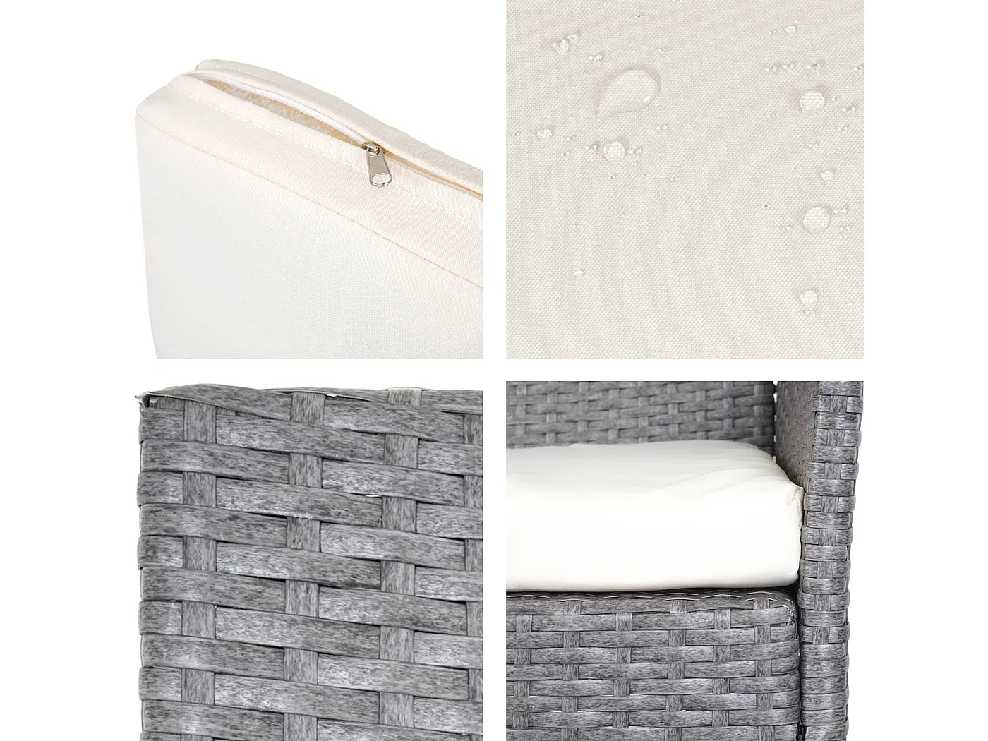 Poly-Rattan-Garnitur  Hamar (7-teilig), Grau, Kissen creme