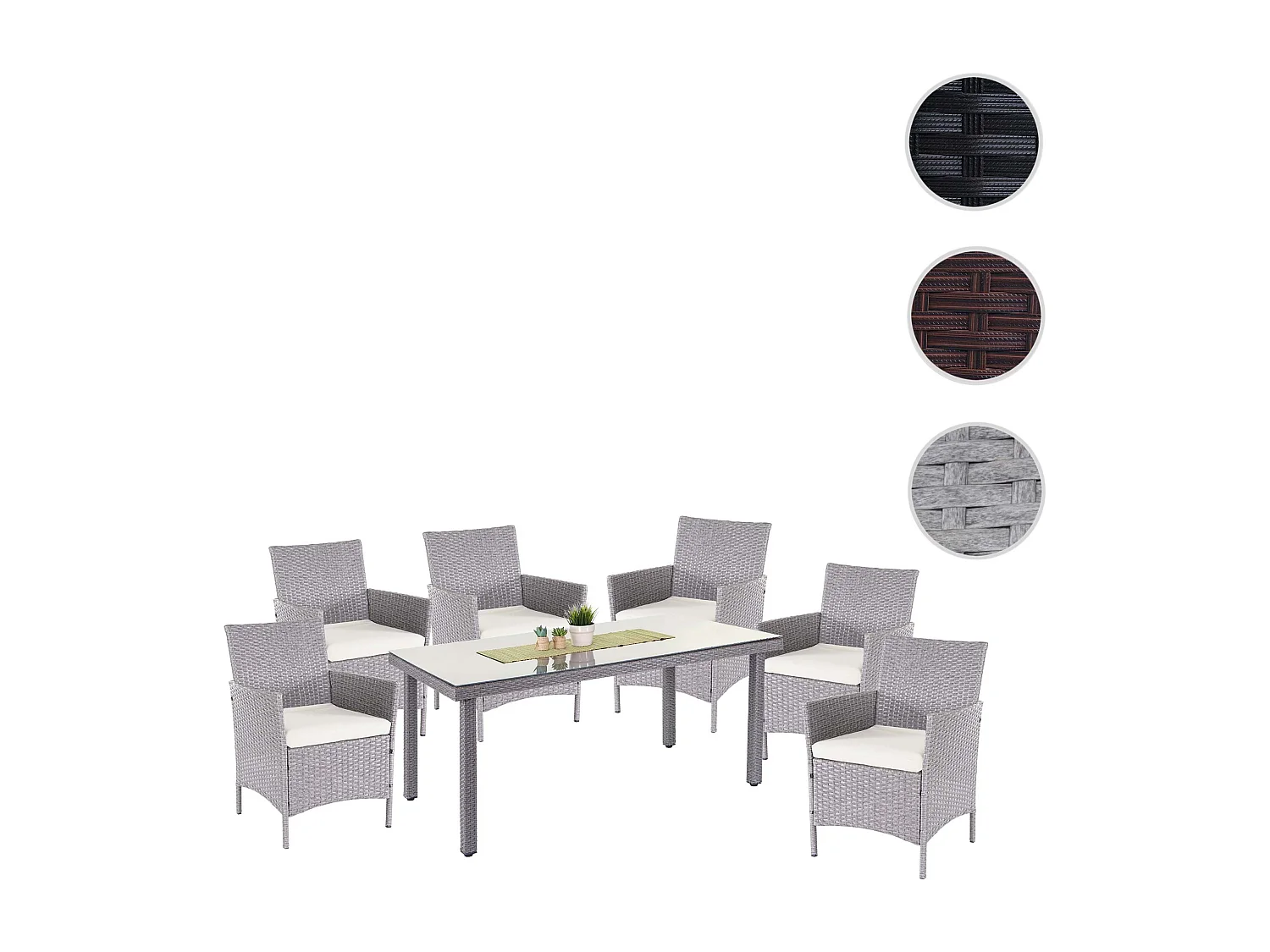 Poly-Rattan-Garnitur  Hamar (7-teilig), Grau, Kissen creme