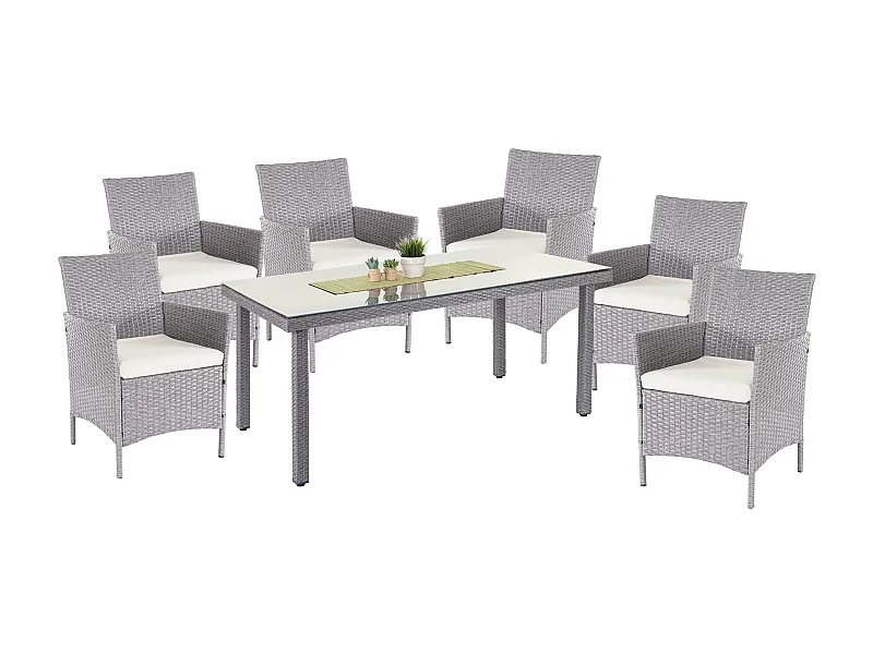 Poly-Rattan-Garnitur  Hamar (7-teilig), Grau, Kissen creme