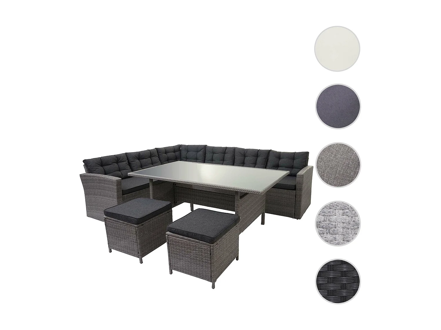 Zestaw polirattanowy MCW-A29,  szary, szare poduszki + 2x stołek