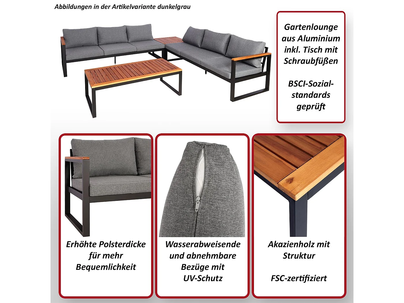 Zestaw ogrodowy MCW-L26 (zestaw 4 sztuk),  ciemnoszary