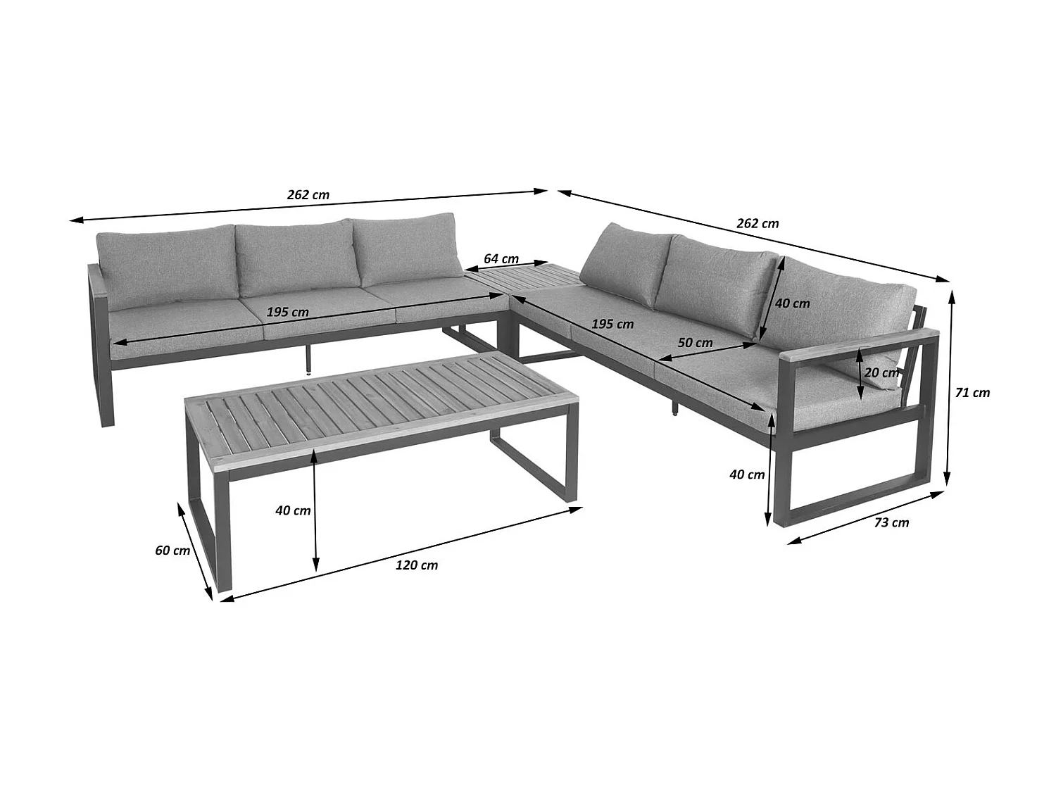 Zestaw ogrodowy MCW-L26 (zestaw 4 sztuk),  ciemnoszary