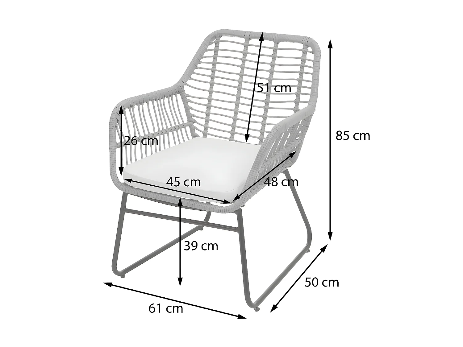 Zestaw polirattanowy MCW-G17a (4-częściowy),  antracyt, tapicerka antracyt bez poduszek dekoracyjnych