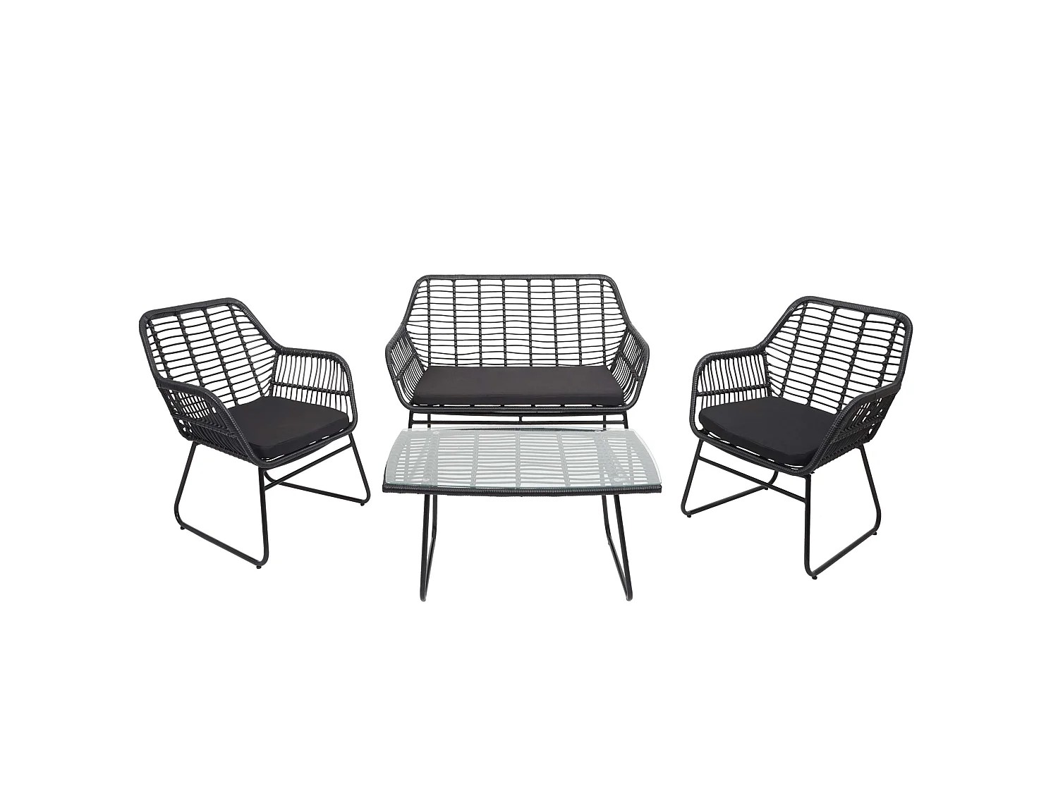 Polyrattan-sæt MCW-G17a (4-delt),  antracit, polstring i antracit uden pyntepuder