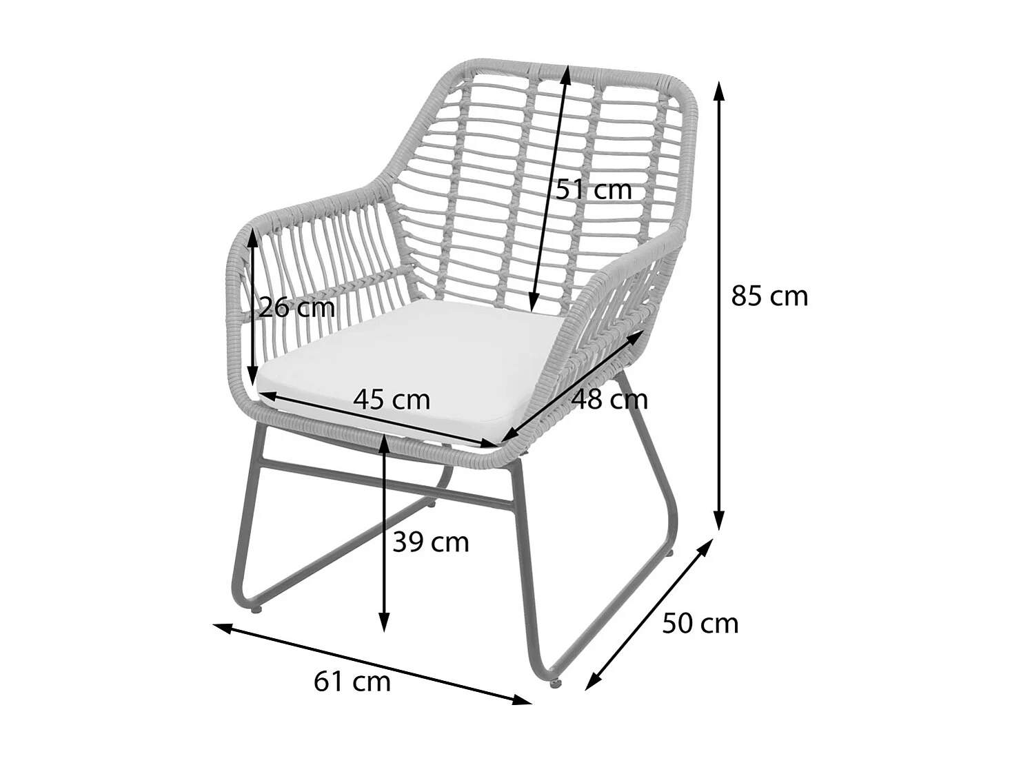 Polyrattan-sæt MCW-G17a (4-delt),  antracit, polstring i antracit uden pyntepuder