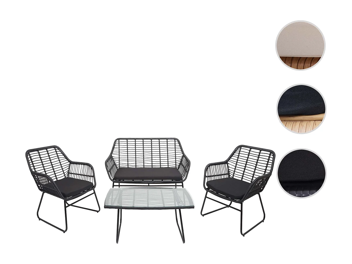 Polyrattan-sæt MCW-G17a (4-delt),  antracit, polstring i antracit uden pyntepuder