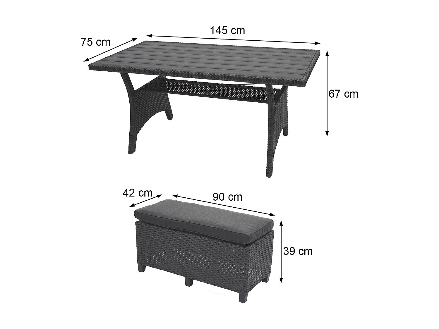 Zestaw rattanowy MCW-E96 (4-częściowy),  szary, poduszki antracytowe