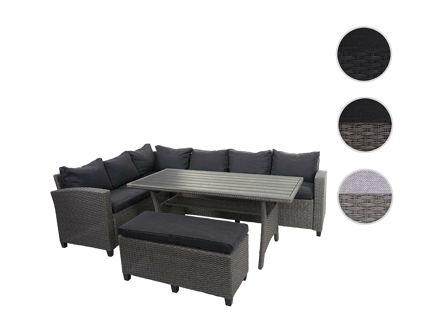 Zestaw rattanowy MCW-E96 (4-częściowy),  szary, poduszki antracytowe