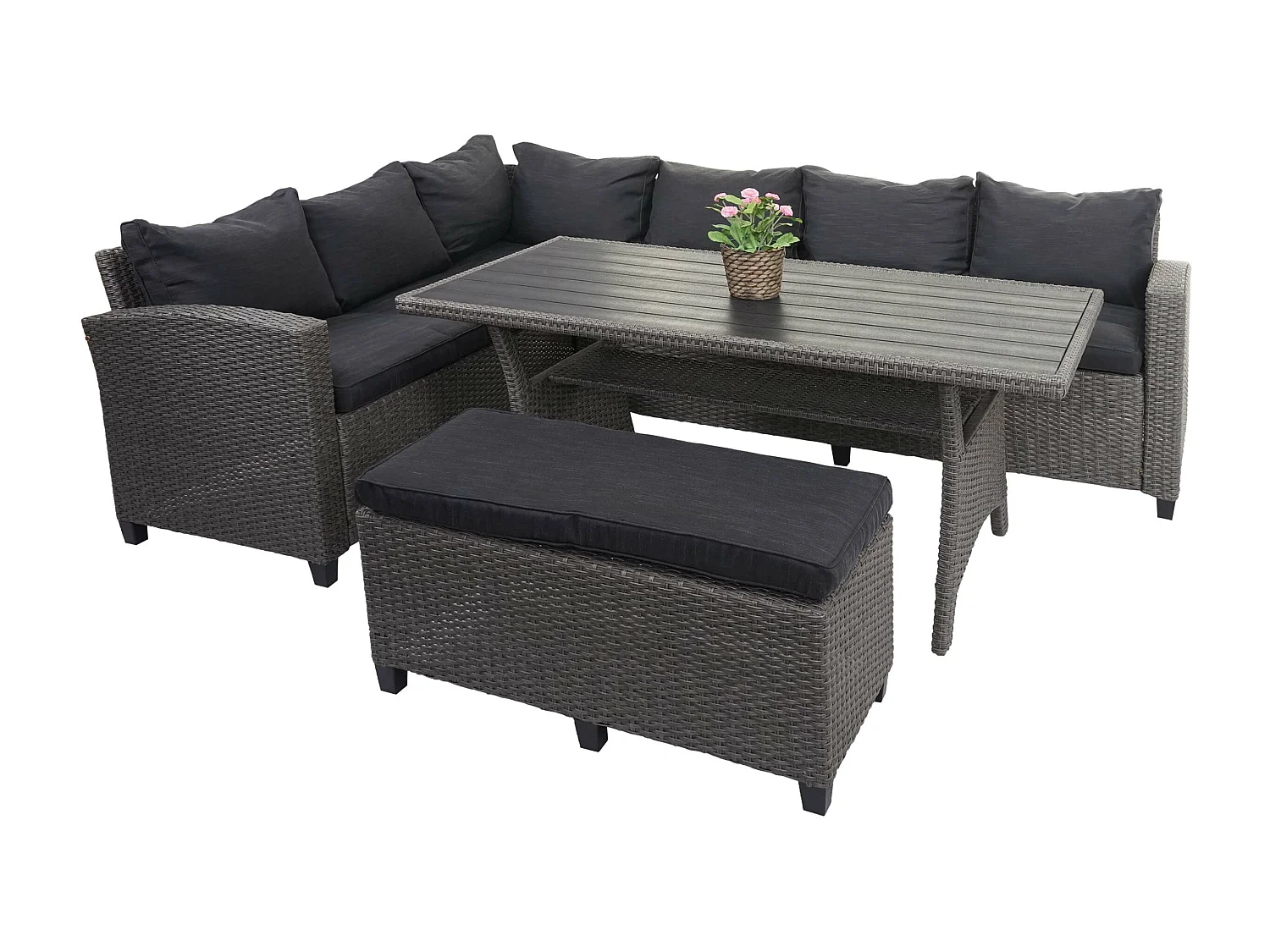Zestaw rattanowy MCW-E96 (4-częściowy),  szary, poduszki antracytowe