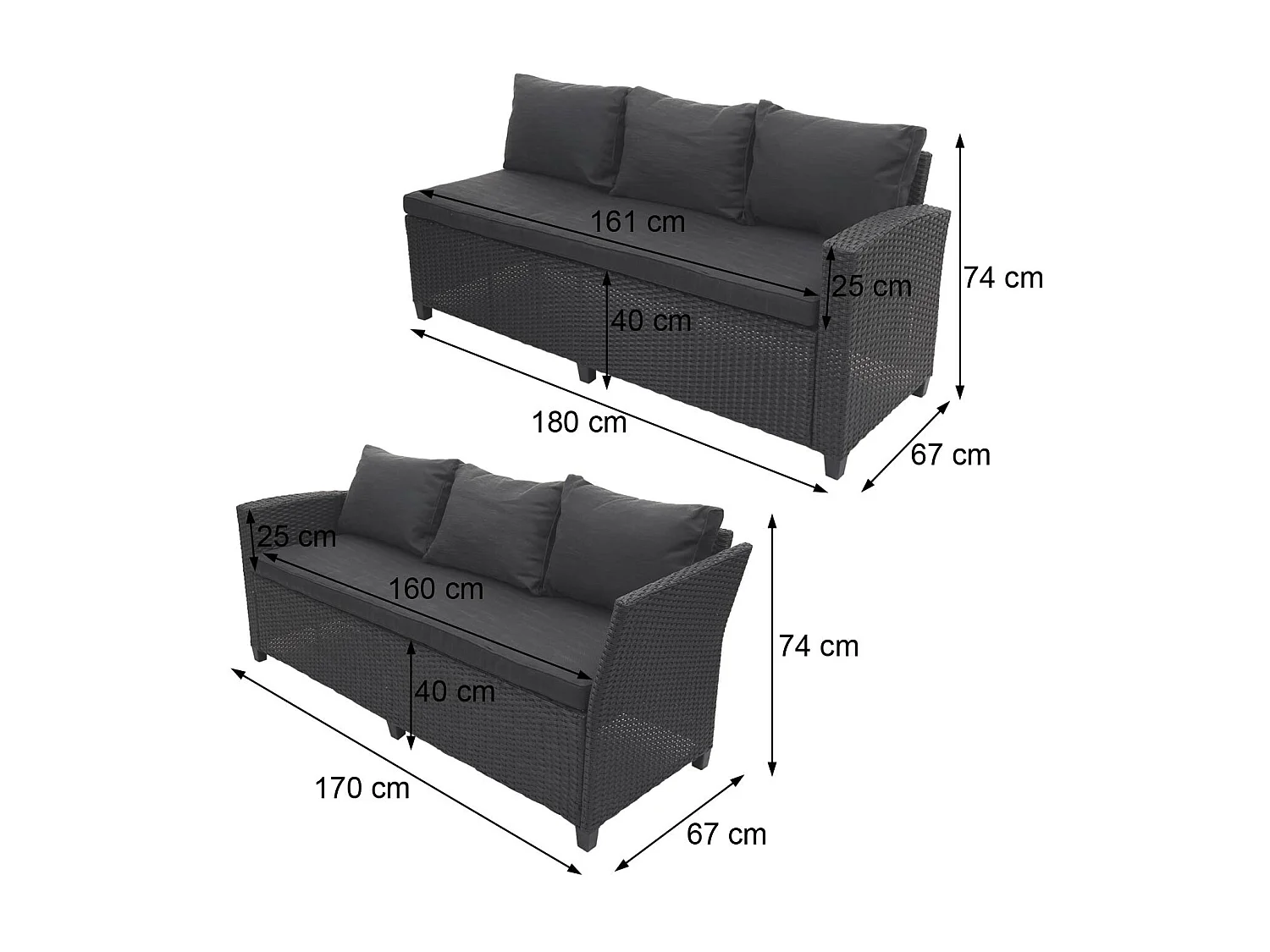 Zestaw rattanowy MCW-E96 (4-częściowy),  szary, poduszki antracytowe