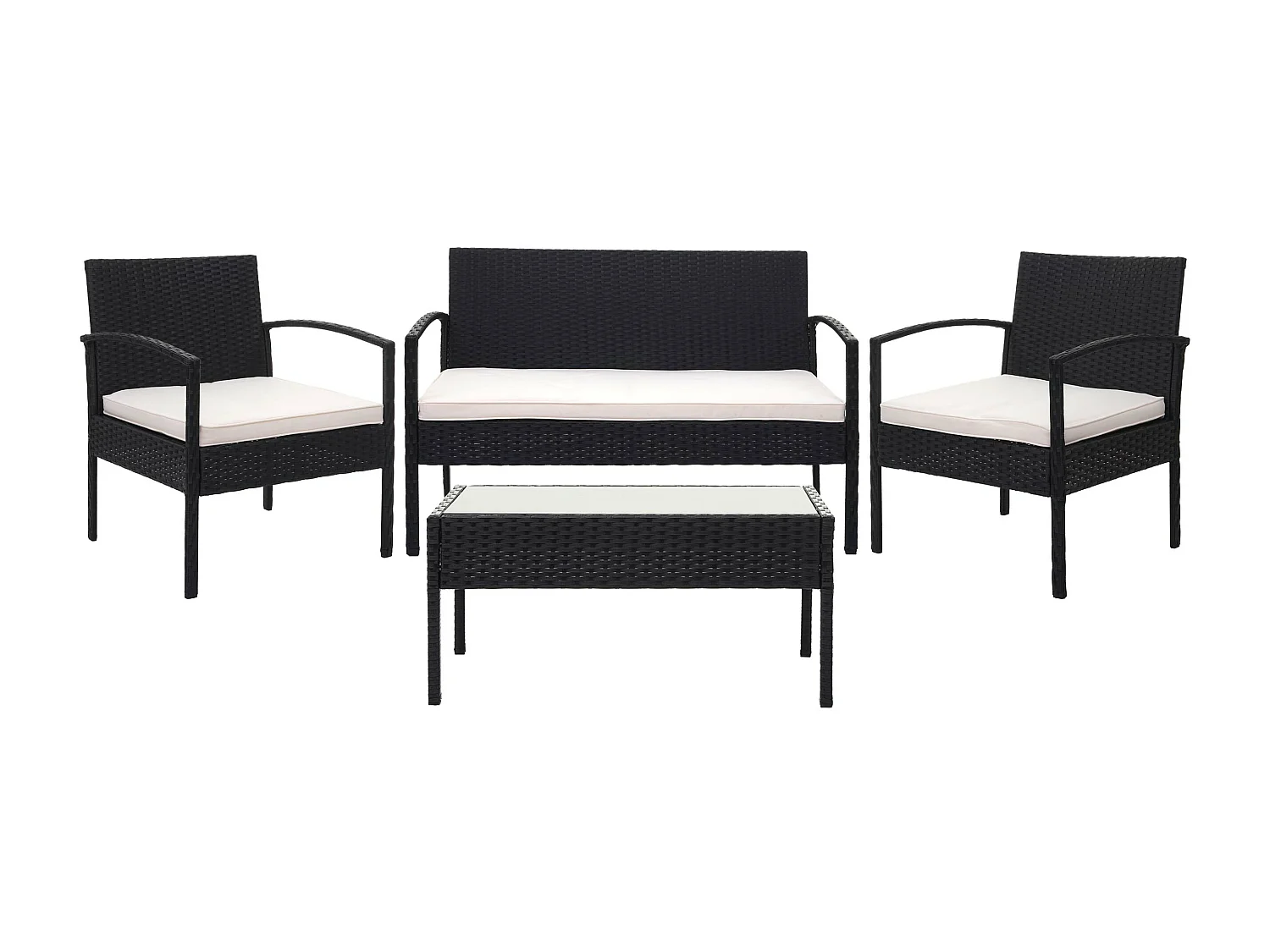 Polyrotan set MCW-F56 (4-delig),  zwart, kussens crème