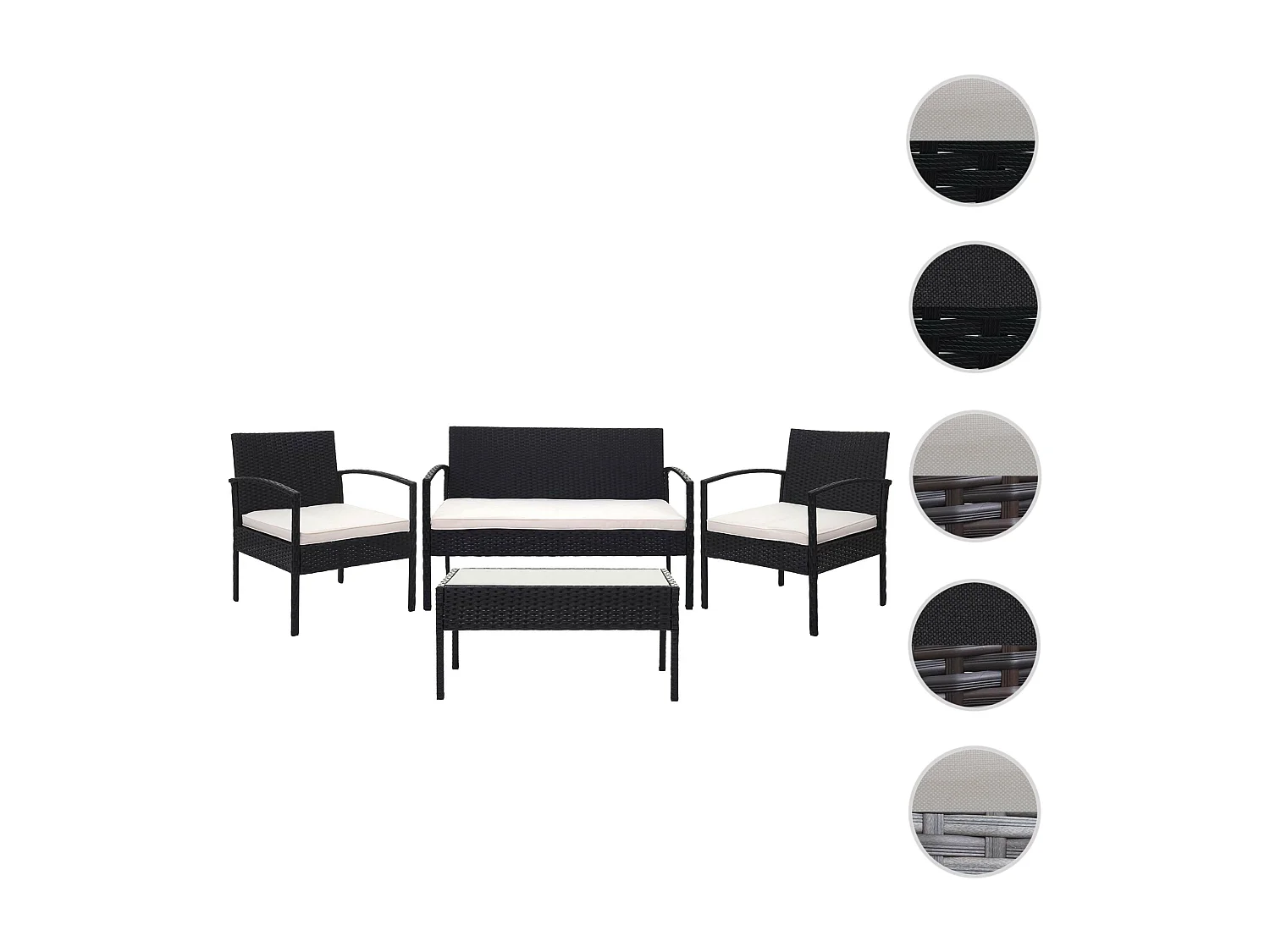 Polyrotan set MCW-F56 (4-delig),  zwart, kussens crème