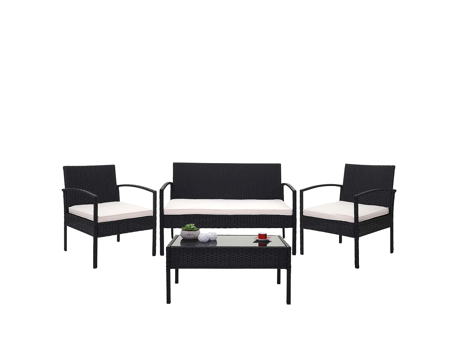 Zestaw polirattanowy MCW-F56 (4-częściowy),  czarny, poduszki kremowe