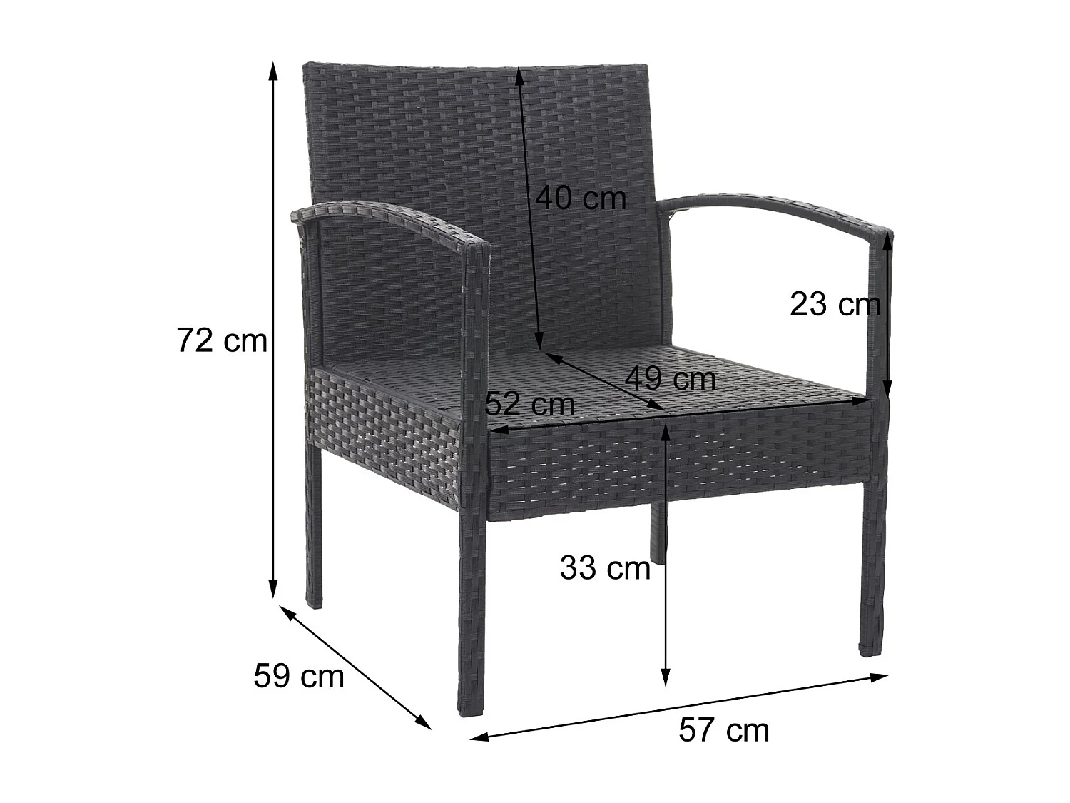 Zestaw polirattanowy MCW-F56 (4-częściowy),  czarny, poduszki kremowe