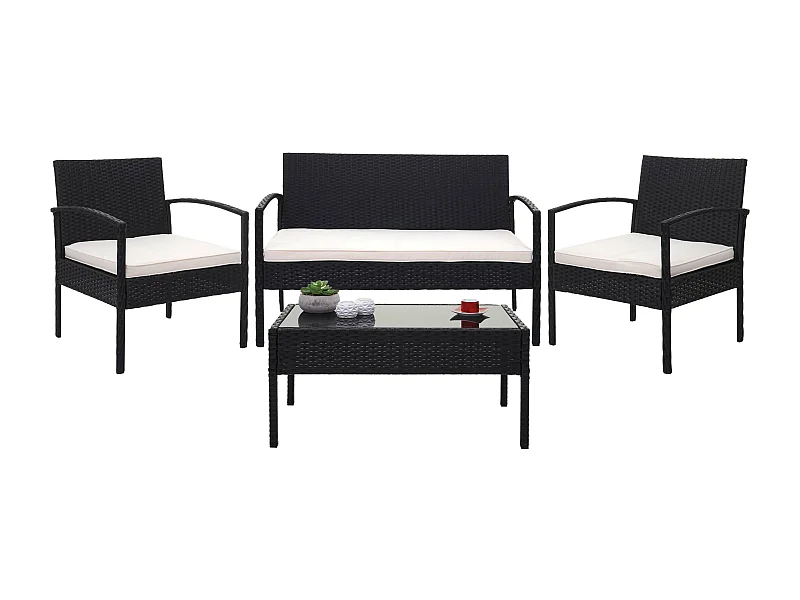 Zestaw polirattanowy MCW-F56 (4-częściowy),  czarny, poduszki kremowe