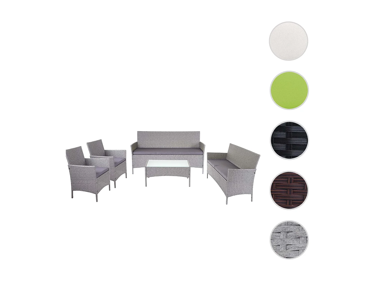 3-2-1-1 Poly-Rattan Garnitur Hamar, Grau, Kissen anthrazit